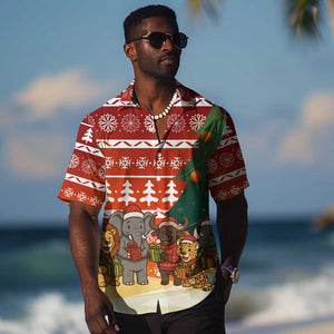 Zambia Christmas Hawaiian Shirt African Animals Tree Snowflakes and National Emblem - African Pride