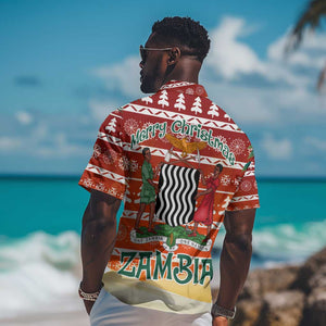 Zambia Christmas Hawaiian Shirt African Animals Tree Snowflakes and National Emblem - African Pride