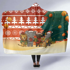 Zambia Christmas Hooded Blanket African Animals Tree Snowflakes and National Emblem - African Pride
