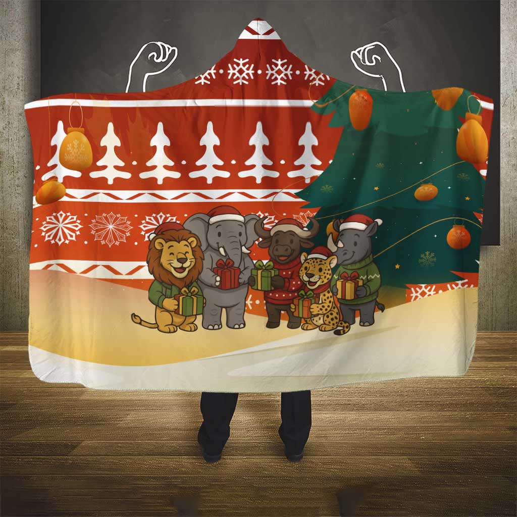 Zambia Christmas Hooded Blanket African Animals Tree Snowflakes and National Emblem - African Pride