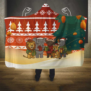Zambia Christmas Hooded Blanket African Animals Tree Snowflakes and National Emblem - African Pride