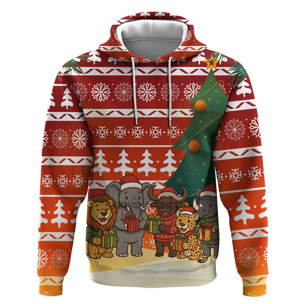 Zambia Christmas Hoodie African Animals Tree Snowflakes and National Emblem - African Pride