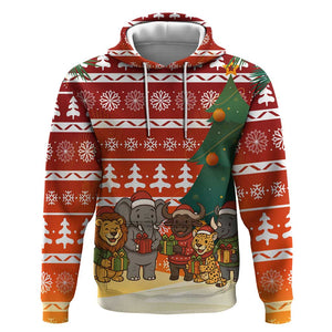 Zambia Christmas Hoodie African Animals Tree Snowflakes and National Emblem - African Pride