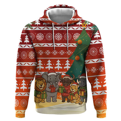 Zambia Christmas Hoodie African Animals Tree Snowflakes and National Emblem - African Pride