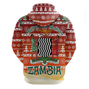 Zambia Christmas Hoodie African Animals Tree Snowflakes and National Emblem - African Pride