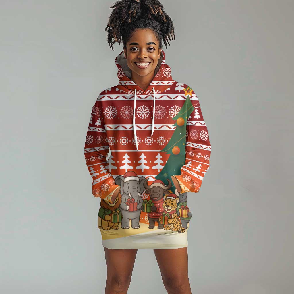 Zambia Christmas Hoodie Dress African Animals Tree Snowflakes and National Emblem - African Pride