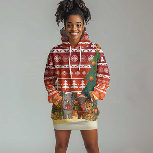 Zambia Christmas Hoodie Dress African Animals Tree Snowflakes and National Emblem - African Pride