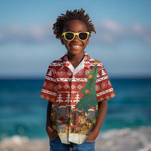 Zambia Christmas Kid Hawaiian Shirt African Animals Tree Snowflakes and National Emblem - African Pride