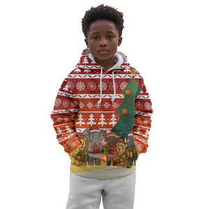 Zambia Christmas Kid Hoodie African Animals Tree Snowflakes and National Emblem - African Pride
