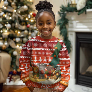 Zambia Christmas Kid Ugly Christmas Sweater African Animals Tree Snowflakes and National Emblem - African Pride