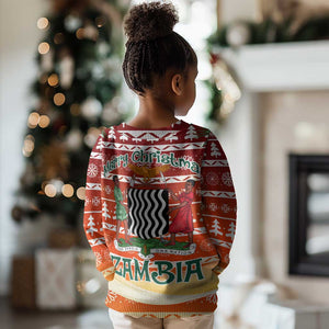 Zambia Christmas Kid Ugly Christmas Sweater African Animals Tree Snowflakes and National Emblem - African Pride