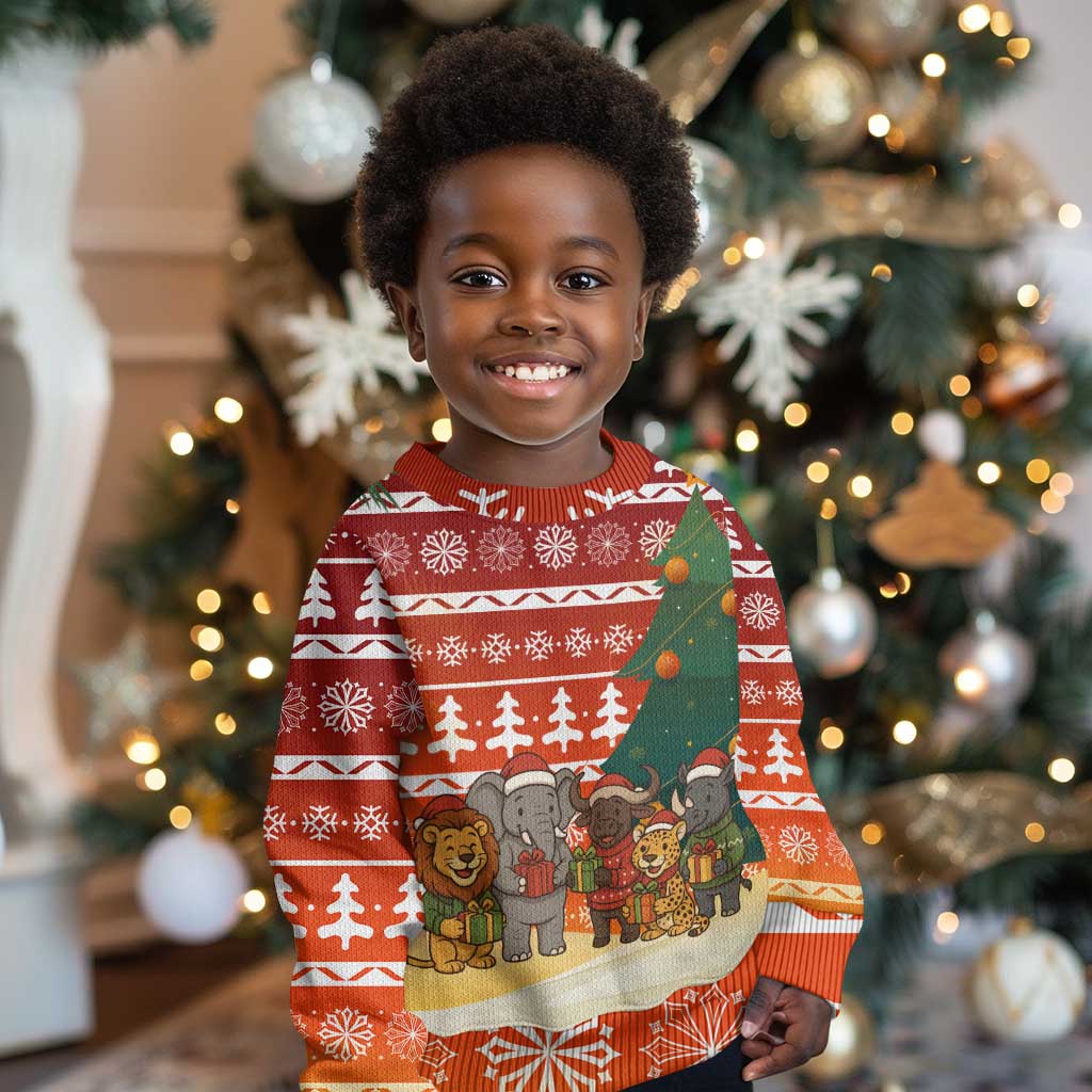 Zambia Christmas Kid Ugly Christmas Sweater African Animals Tree Snowflakes and National Emblem - African Pride