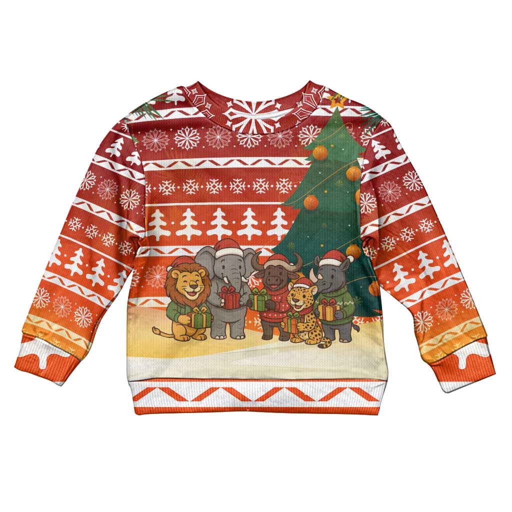 Zambia Christmas Kid Ugly Christmas Sweater African Animals Tree Snowflakes and National Emblem - African Pride