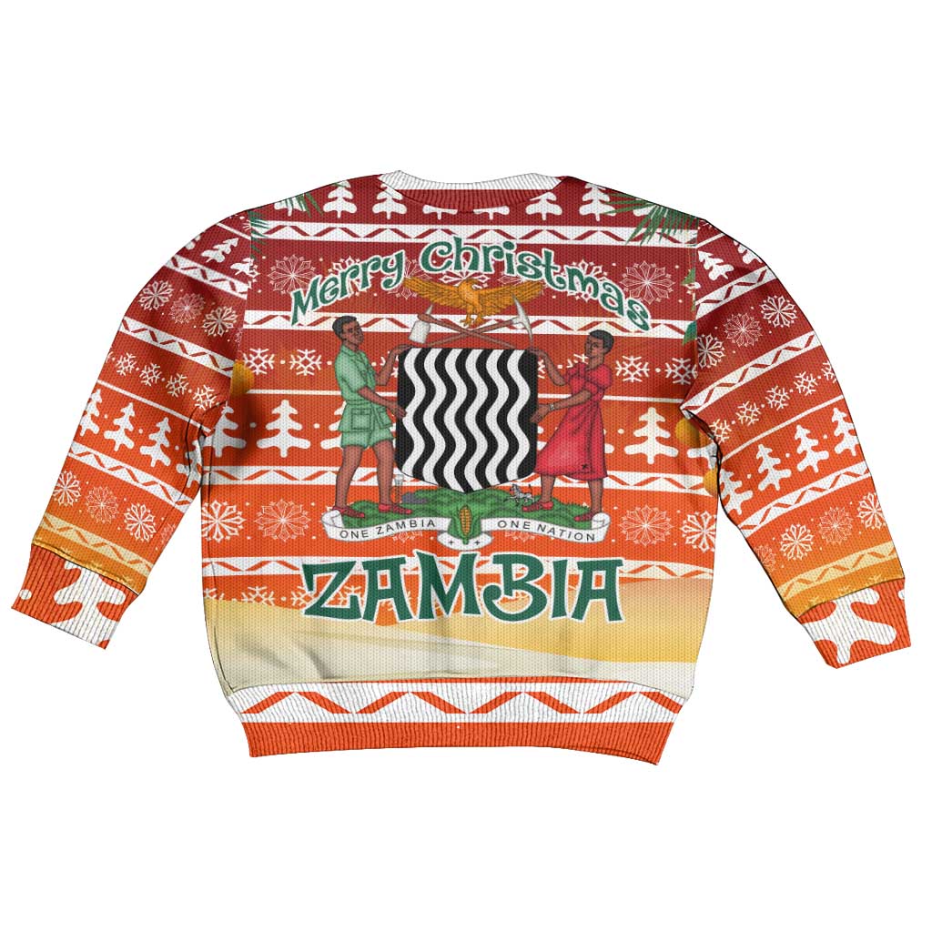 Zambia Christmas Kid Ugly Christmas Sweater African Animals Tree Snowflakes and National Emblem - African Pride