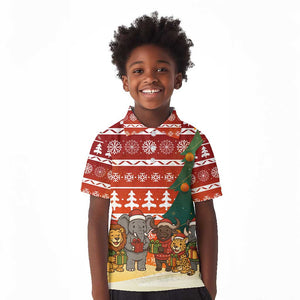 Zambia Christmas Kid Polo Shirt African Animals Tree Snowflakes and National Emblem - African Pride