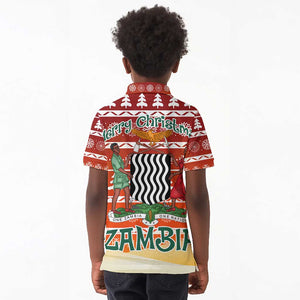 Zambia Christmas Kid Polo Shirt African Animals Tree Snowflakes and National Emblem - African Pride