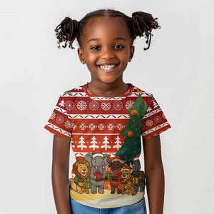 Zambia Christmas Kid T shirt African Animals Tree Snowflakes and National Emblem - African Pride