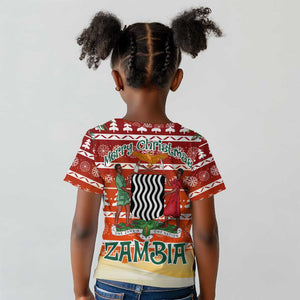 Zambia Christmas Kid T shirt African Animals Tree Snowflakes and National Emblem - African Pride