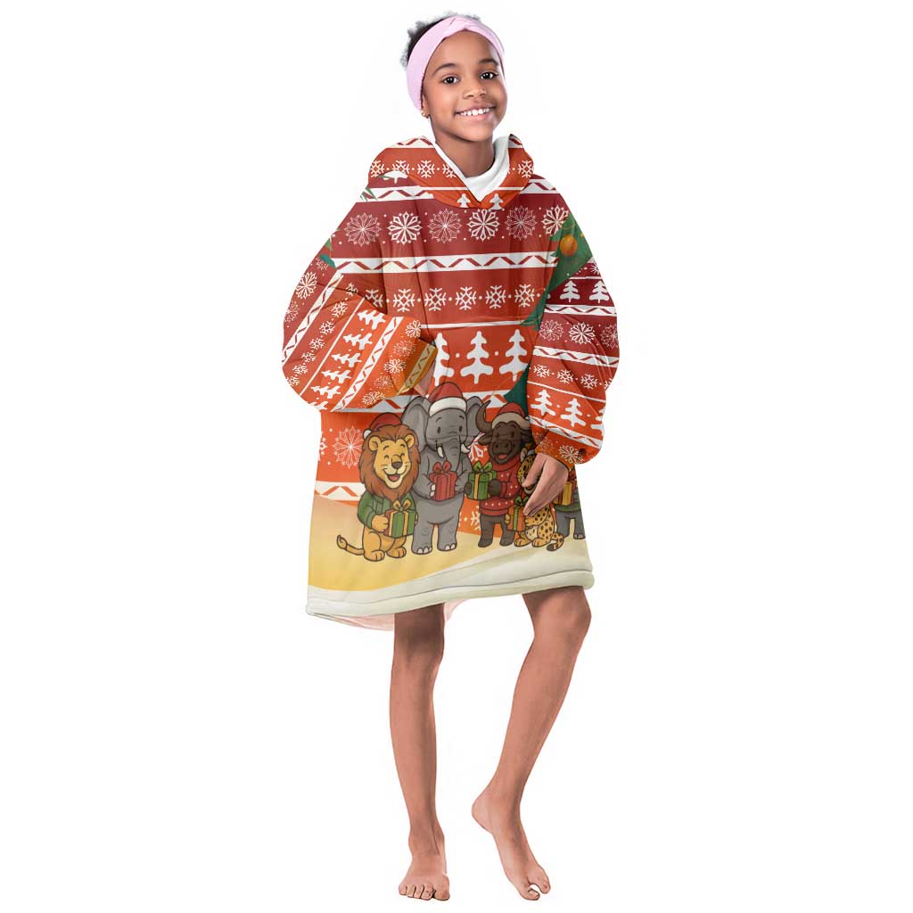 Zambia Christmas Kid Wearable Blanket Hoodie African Animals Tree Snowflakes and National Emblem - African Pride