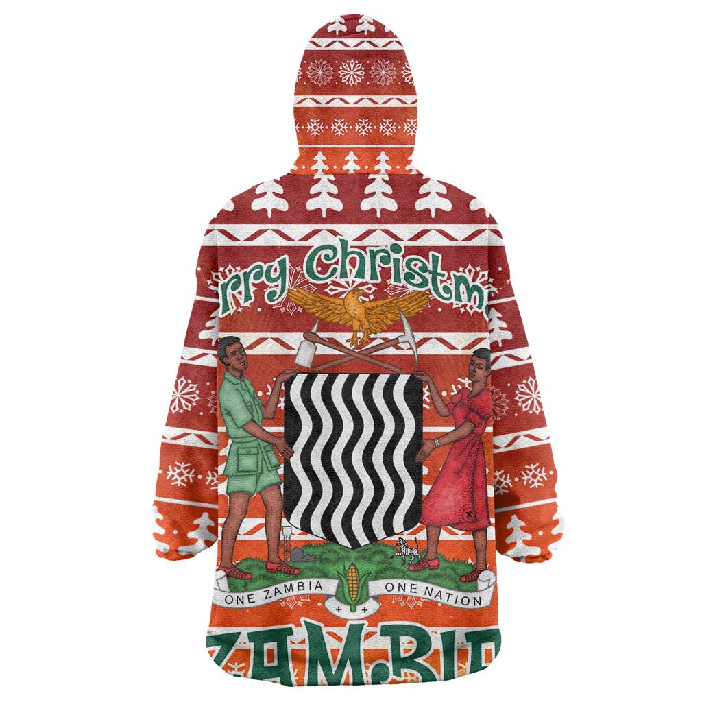 Zambia Christmas Kid Wearable Blanket Hoodie African Animals Tree Snowflakes and National Emblem - African Pride