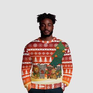 Zambia Christmas Ugly Christmas Sweater African Animals Tree Snowflakes and National Emblem - African Pride