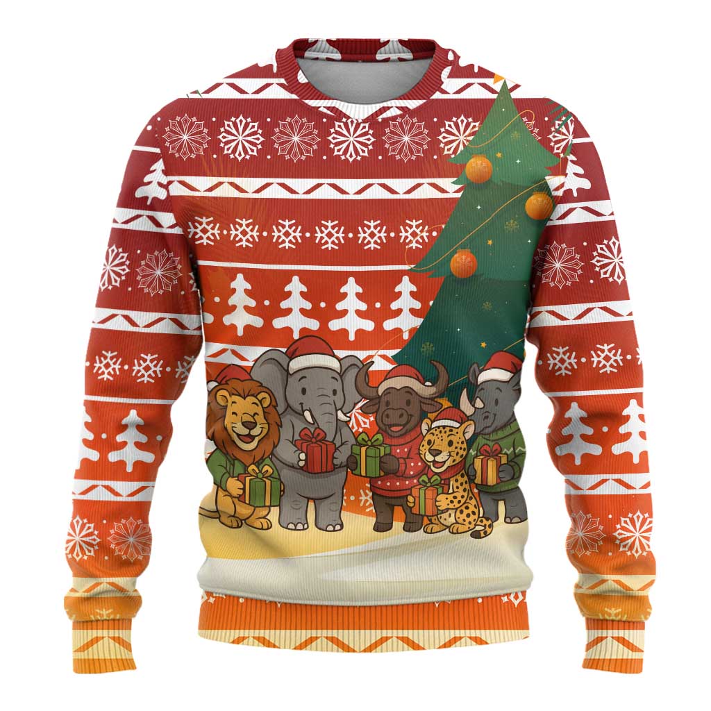 Zambia Christmas Ugly Christmas Sweater African Animals Tree Snowflakes and National Emblem - African Pride