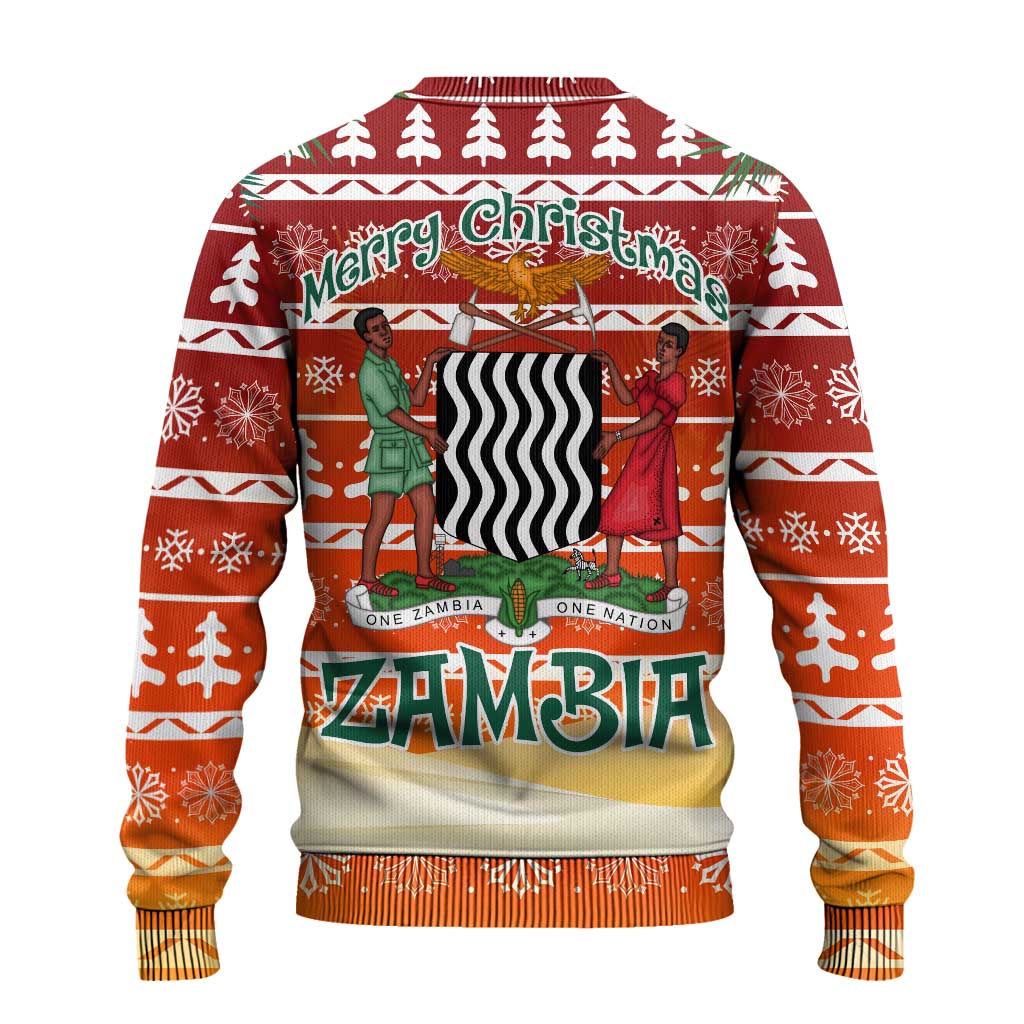 Zambia Christmas Ugly Christmas Sweater African Animals Tree Snowflakes and National Emblem - African Pride