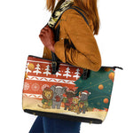 Zambia Christmas Leather Tote Bag African Animals Tree Snowflakes and National Emblem - African Pride