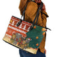 Zambia Christmas Leather Tote Bag African Animals Tree Snowflakes and National Emblem - African Pride