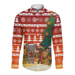 Zambia Christmas Long Sleeve Button Shirt African Animals Tree Snowflakes and National Emblem - African Pride