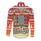 Zambia Christmas Long Sleeve Button Shirt African Animals Tree Snowflakes and National Emblem - African Pride