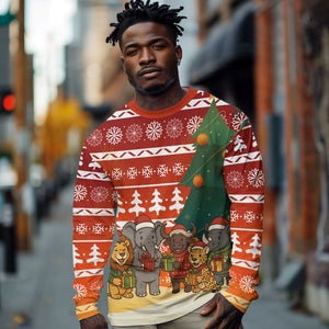 Zambia Christmas Long Sleeve Shirt African Animals Tree Snowflakes and National Emblem - African Pride