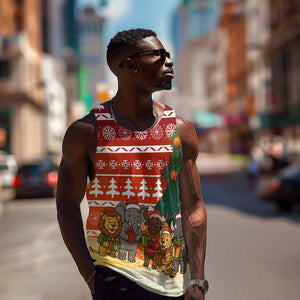 Zambia Christmas Men Tank Top African Animals Tree Snowflakes and National Emblem - African Pride