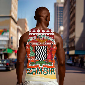 Zambia Christmas Men Tank Top African Animals Tree Snowflakes and National Emblem - African Pride