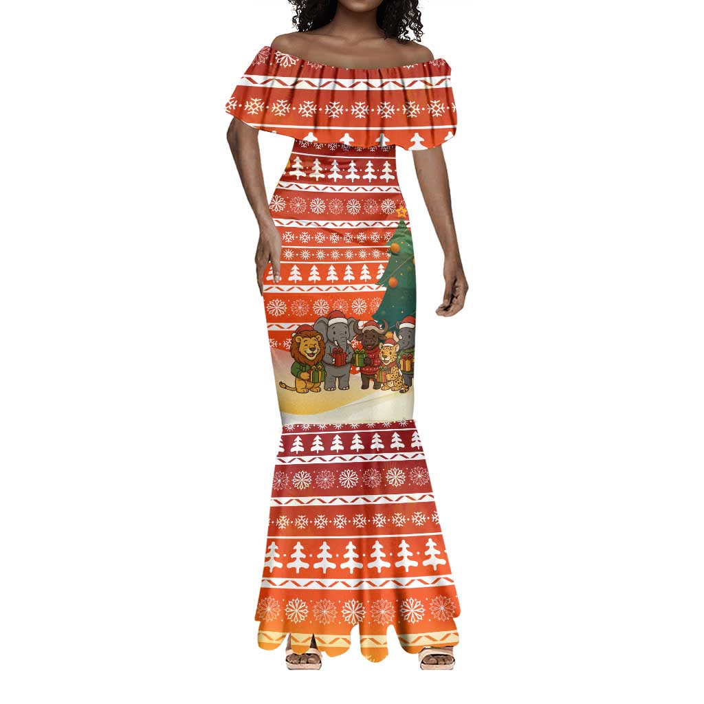 Zambia Christmas Mermaid Dress African Animals Tree Snowflakes and National Emblem - African Pride