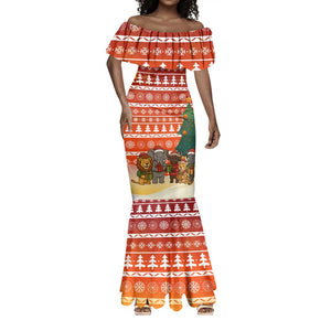 Zambia Christmas Mermaid Dress African Animals Tree Snowflakes and National Emblem - African Pride