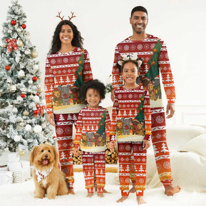 Zambia Christmas Pajama Set African Animals Tree Snowflakes and National Emblem - African Pride