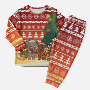 Zambia Christmas Pajama Set African Animals Tree Snowflakes and National Emblem - African Pride