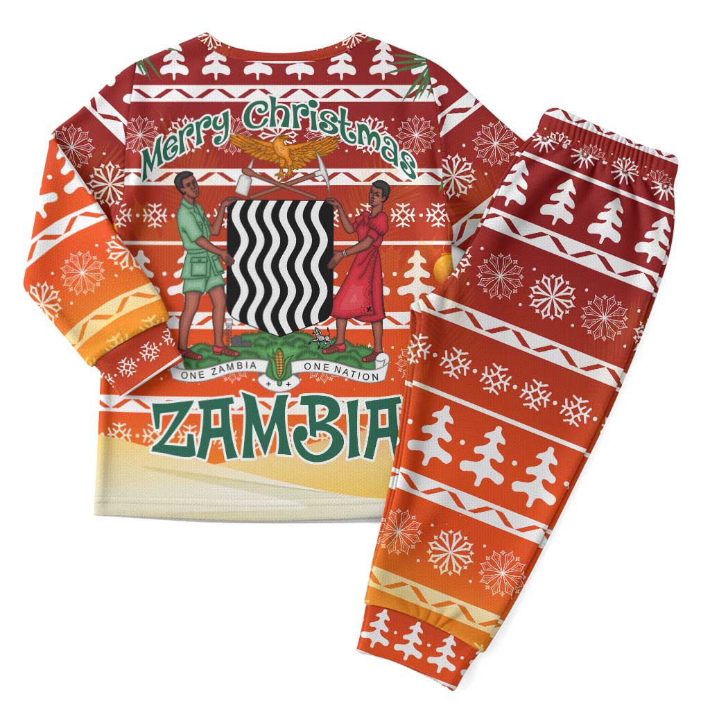 Zambia Christmas Pajama Set African Animals Tree Snowflakes and National Emblem - African Pride