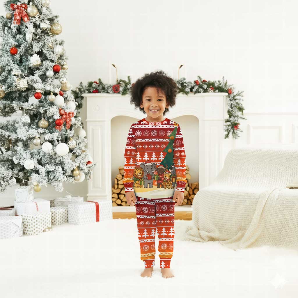 Zambia Christmas Pajama Set African Animals Tree Snowflakes and National Emblem - African Pride