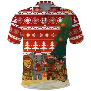 Zambia Christmas Polo Shirt African Animals Tree Snowflakes and National Emblem - African Pride