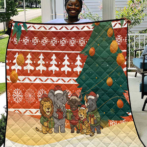 Zambia Christmas Quilt African Animals Tree Snowflakes and National Emblem - African Pride