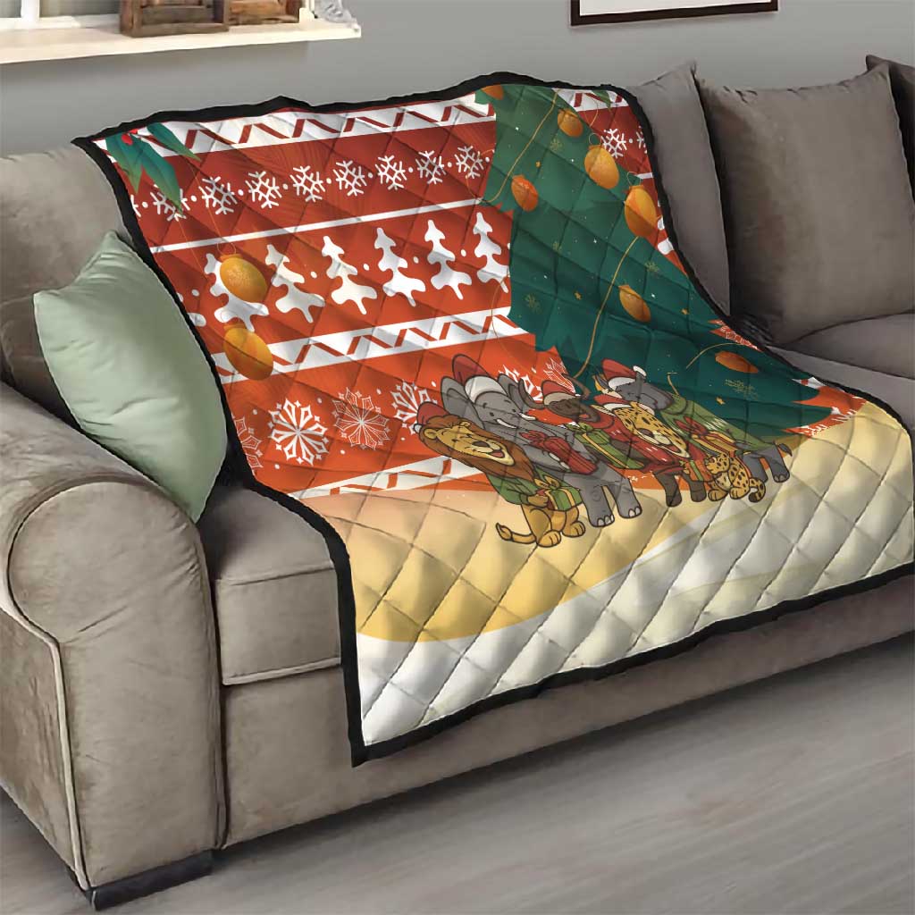 Zambia Christmas Quilt African Animals Tree Snowflakes and National Emblem - African Pride