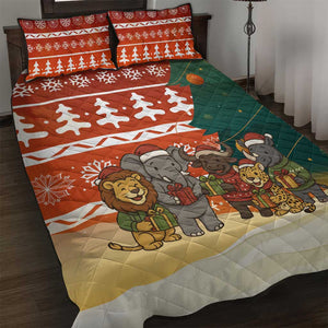 Zambia Christmas Quilt Bed Set African Animals Tree Snowflakes and National Emblem - African Pride