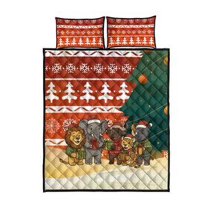 Zambia Christmas Quilt Bed Set African Animals Tree Snowflakes and National Emblem - African Pride