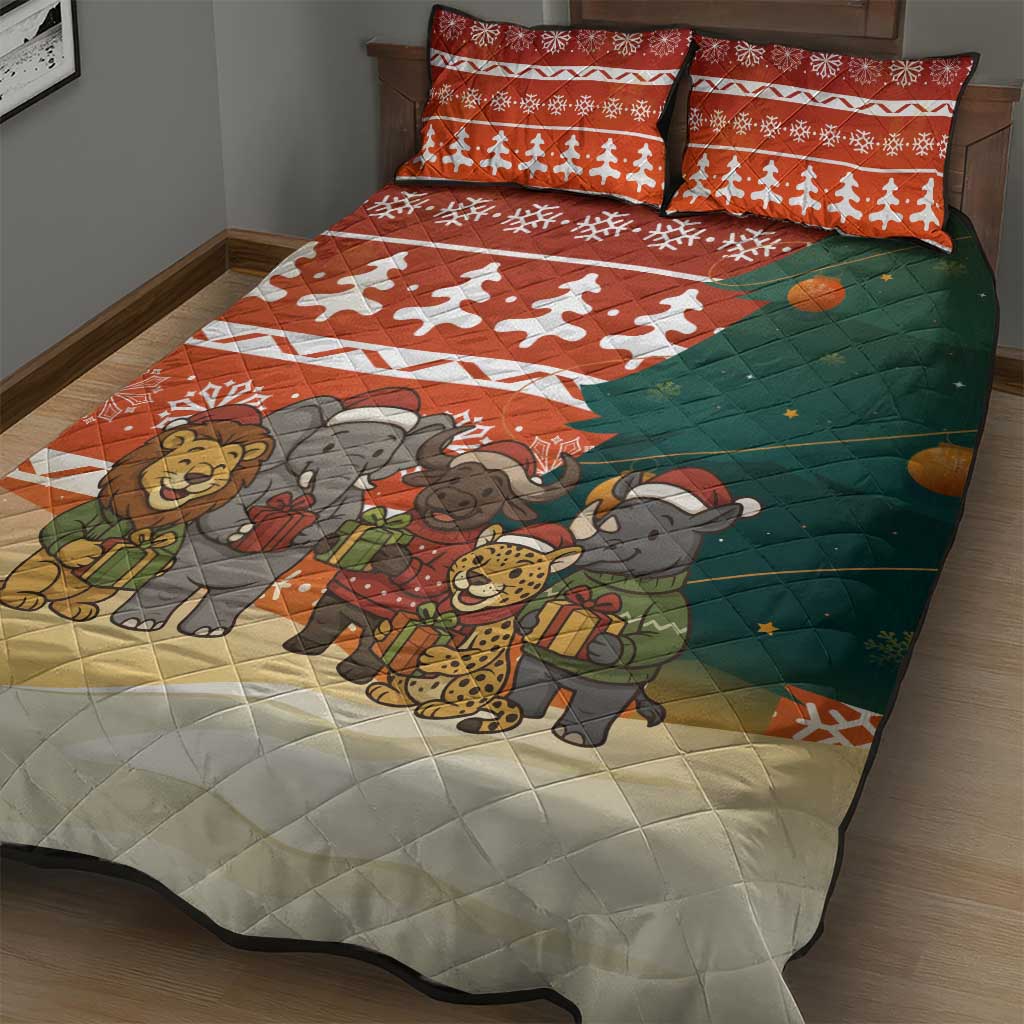 Zambia Christmas Quilt Bed Set African Animals Tree Snowflakes and National Emblem - African Pride