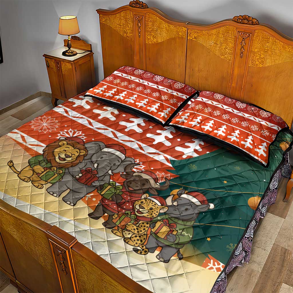 Zambia Christmas Quilt Bed Set African Animals Tree Snowflakes and National Emblem - African Pride