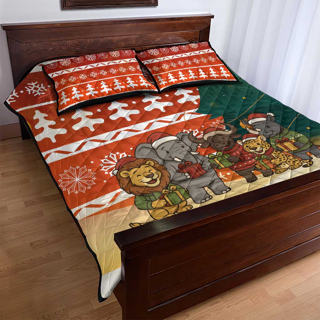 Zambia Christmas Quilt Bed Set African Animals Tree Snowflakes and National Emblem - African Pride