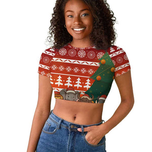 Zambia Christmas Raglan Cropped T shirt African Animals Tree Snowflakes and National Emblem - African Pride