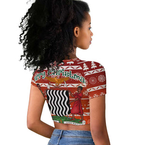 Zambia Christmas Raglan Cropped T shirt African Animals Tree Snowflakes and National Emblem - African Pride